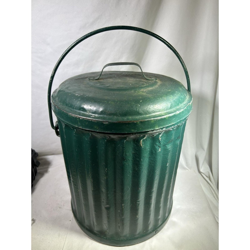 Vintage Ash Trash Waste Can Witts Pail Handle Galvanized Garage Shop Rag